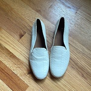 Anthropologie Cream leather snakeskin print loafers size 37